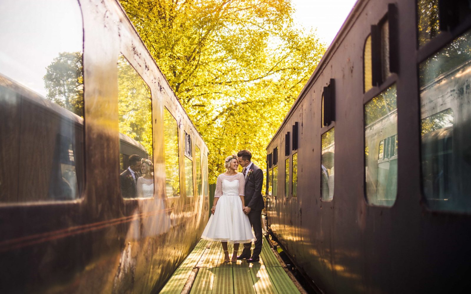 Joe and Katie - newly-weds at Fawley Hill Somersham Station, NavyBlur 2019